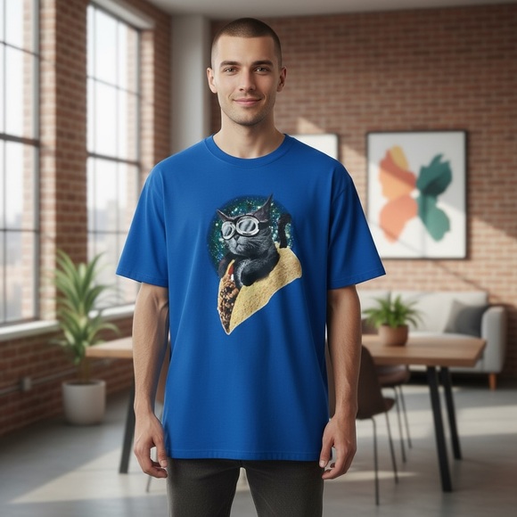 MAD Engine Mechanic Blue Cat Taco Kitty Space T-Shirt Size XL/EG/TG Streetwear - Picture 7 of 10